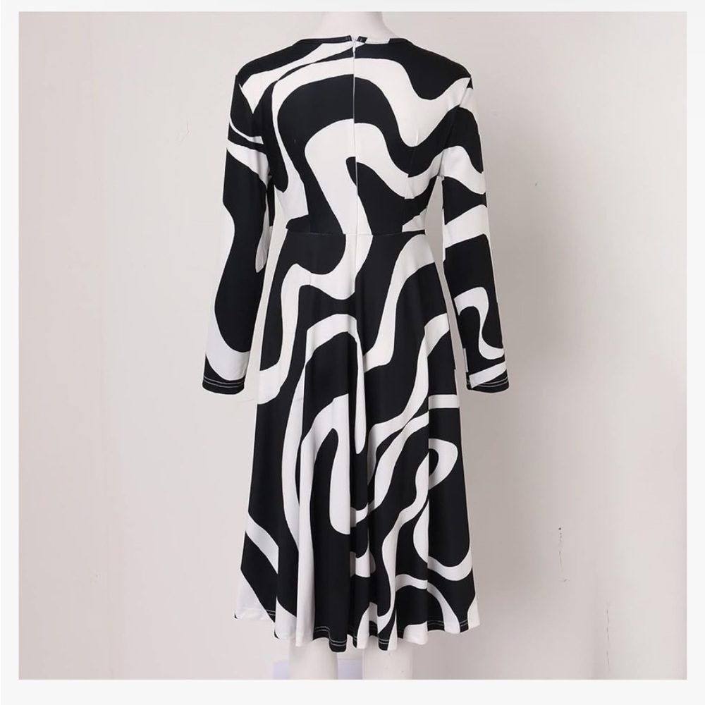 Elegant 3-4 Sleeve Dress Neck Midi Dress Sleeved Floral Print Swing Sz S Women - Picture 5 of 6